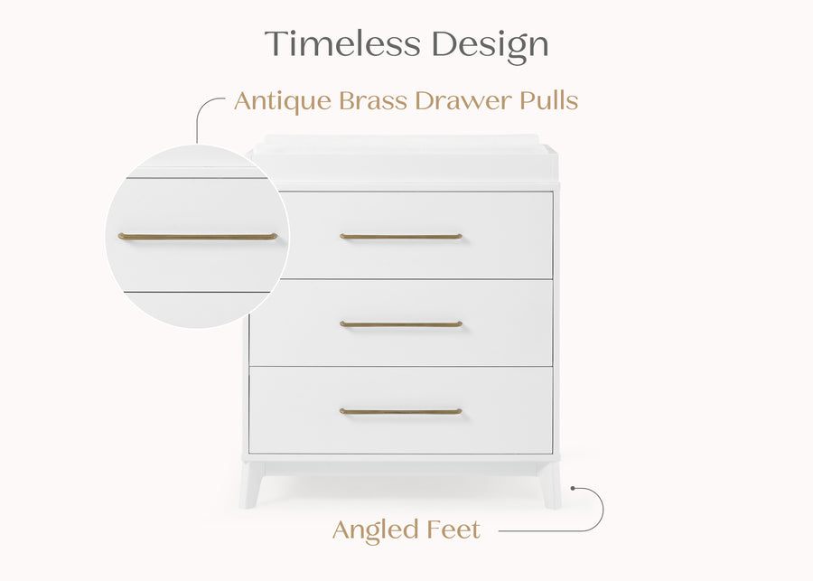 Bianca White (130) 8-Spencer 3 Drawer Dresser with Changing Top and Interlocking Drawers