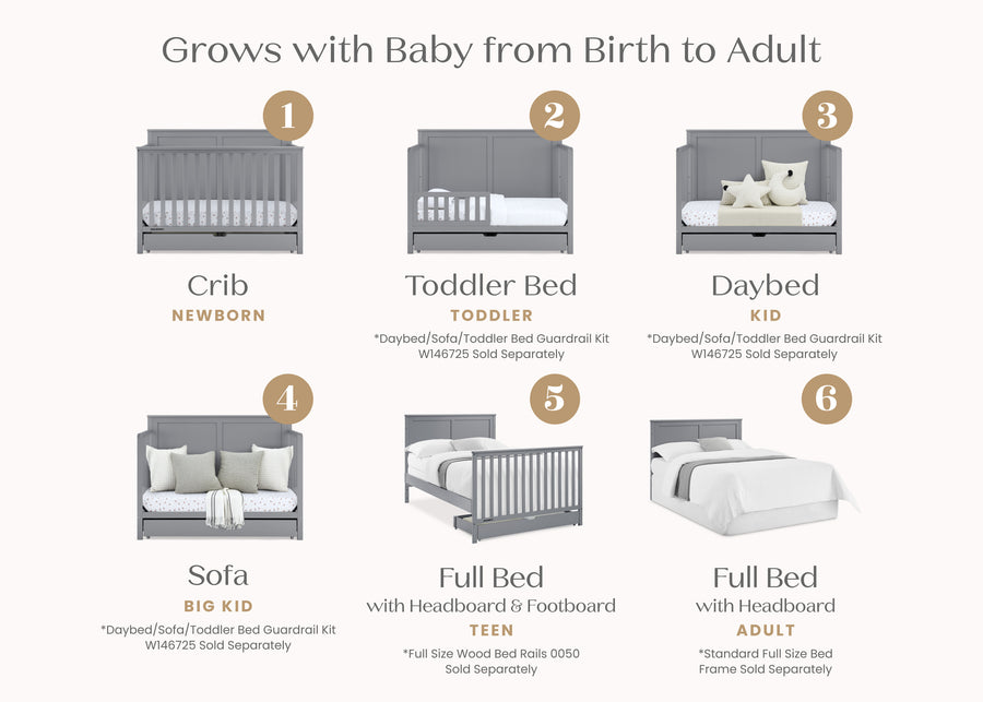 Grey (026) 3-Logan 6-in-1 Convertible Crib with Underdrawer