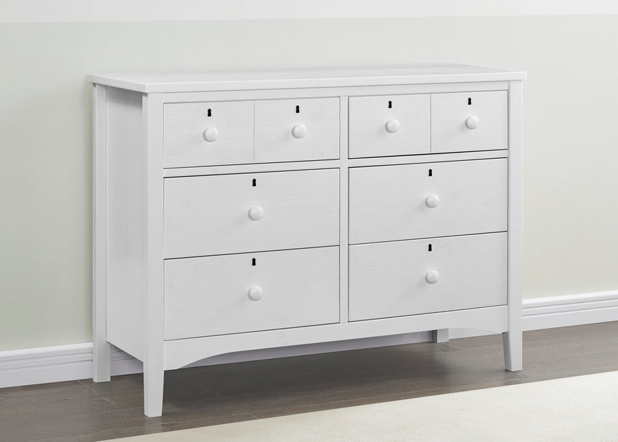 Textured White (1349) 1-Farmhouse 6 Drawer Dresser with Interlocking Drawers