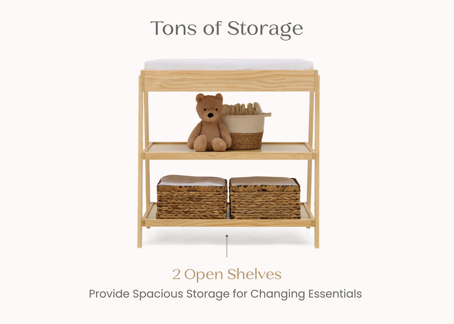Wooden changing table with teddy bear and basket on a white background 71-Scout Changing Table
