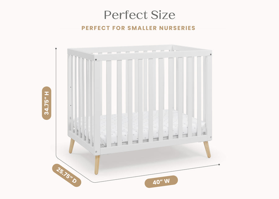 Bianca White with Natural (123) 23-Essex Convertible Mini Baby Crib with 2.75-Inch Mattress, Greenguard Gold Certified