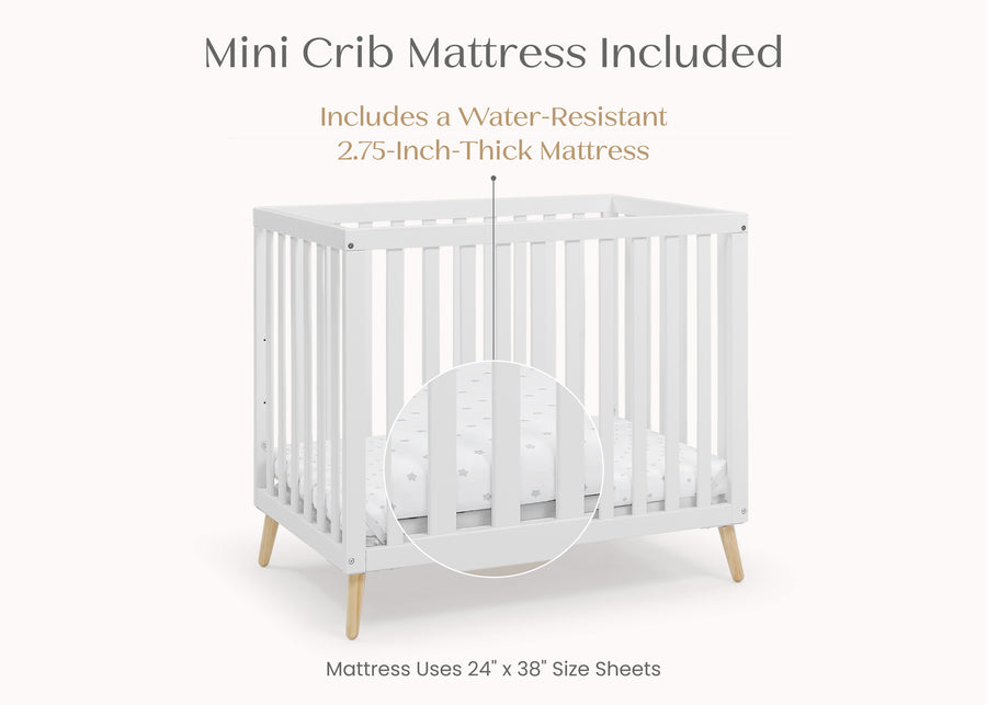 Bianca White with Natural (123) 22-Essex Convertible Mini Baby Crib with 2.75-Inch Mattress, Greenguard Gold Certified