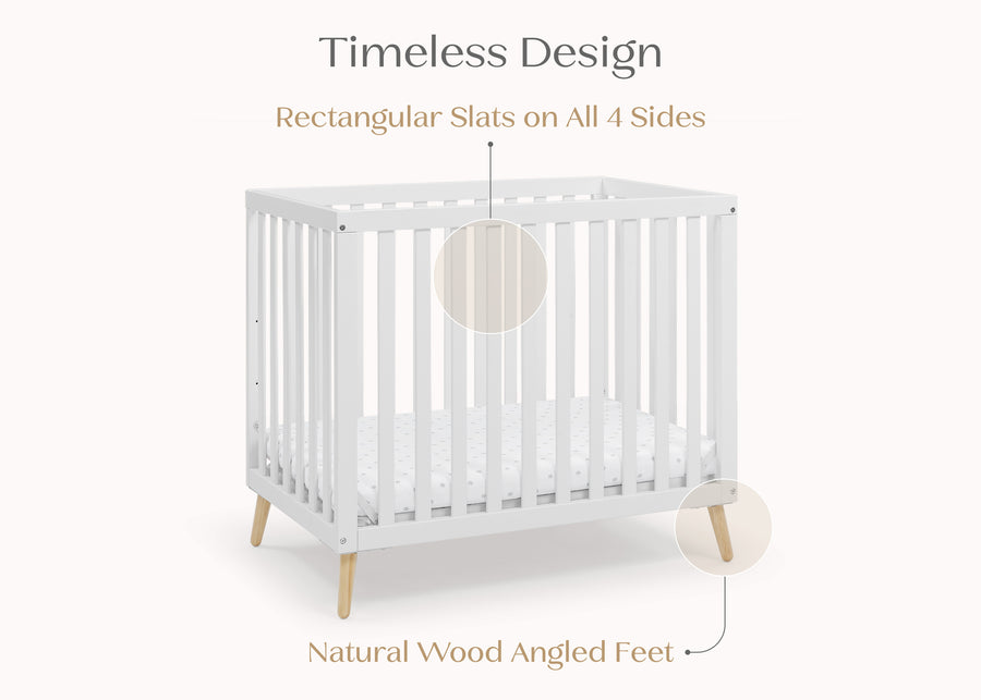 Bianca White with Natural (123) 21-Essex Convertible Mini Baby Crib with 2.75-Inch Mattress, Greenguard Gold Certified