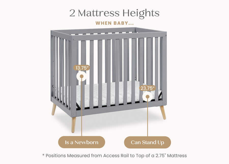 Grey with Natural (1359) 5-Essex Convertible Mini Baby Crib with 2.75-Inch Mattress, Greenguard Gold Certified