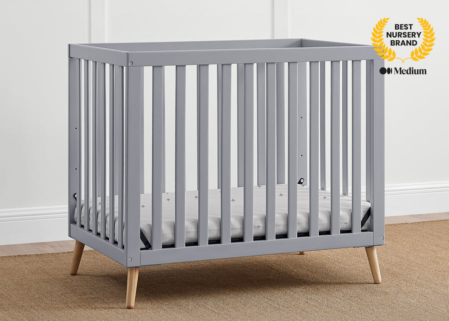 Grey with Natural (1359) 2-Essex Convertible Mini Baby Crib with 2.75-Inch Mattress, Greenguard Gold Certified