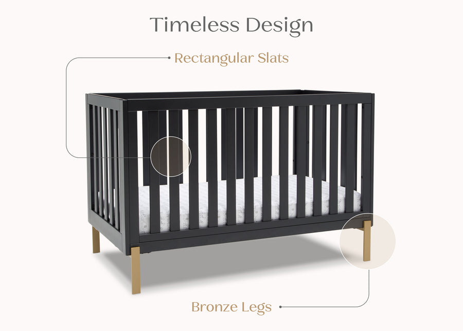 Midnight Grey with Metal (1361) 6-Hendrix 4-in-1 Convertible Crib
