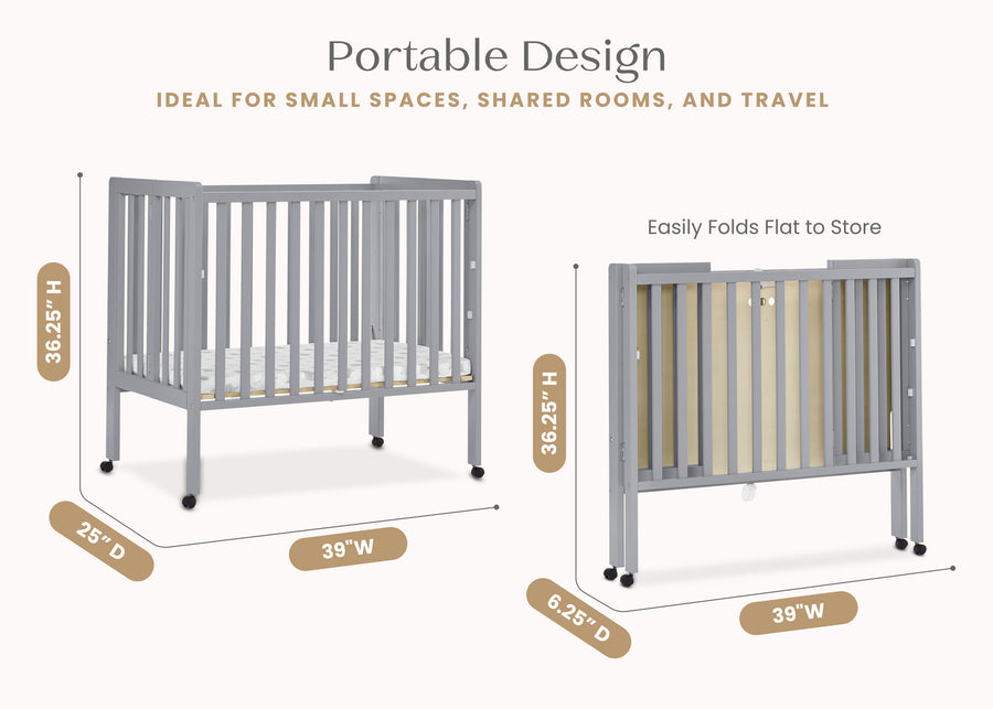 Grey (026) 5-Lee Portable Folding Mini Crib with 1.5-Inch Mattress
