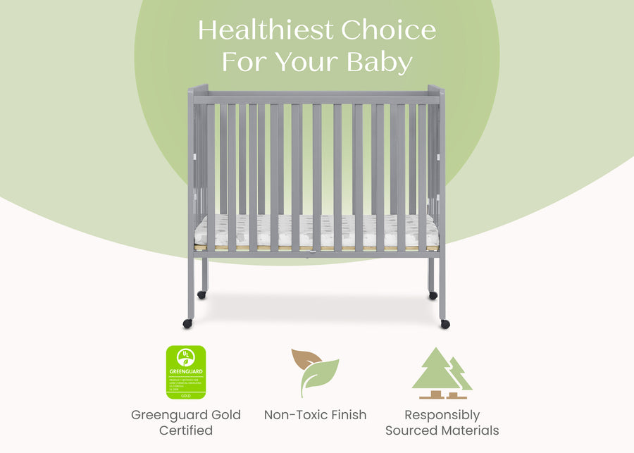 Grey (026) 3-Lee Portable Folding Mini Crib with 1.5-Inch Mattress