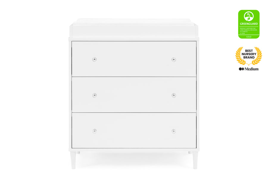 Bianca White (130) 8-Bowie 3 Drawer Dresser with Changing Top and Interlocking Drawers