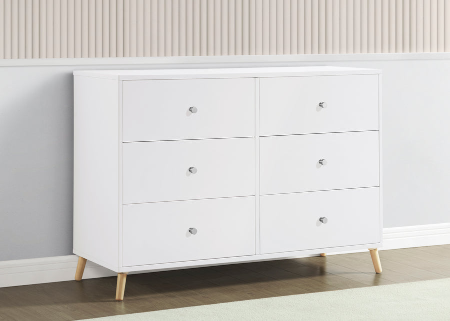 Bianca White with Natural (123) 1-Jordan 6 Drawer Dresser with Interlocking Drawers