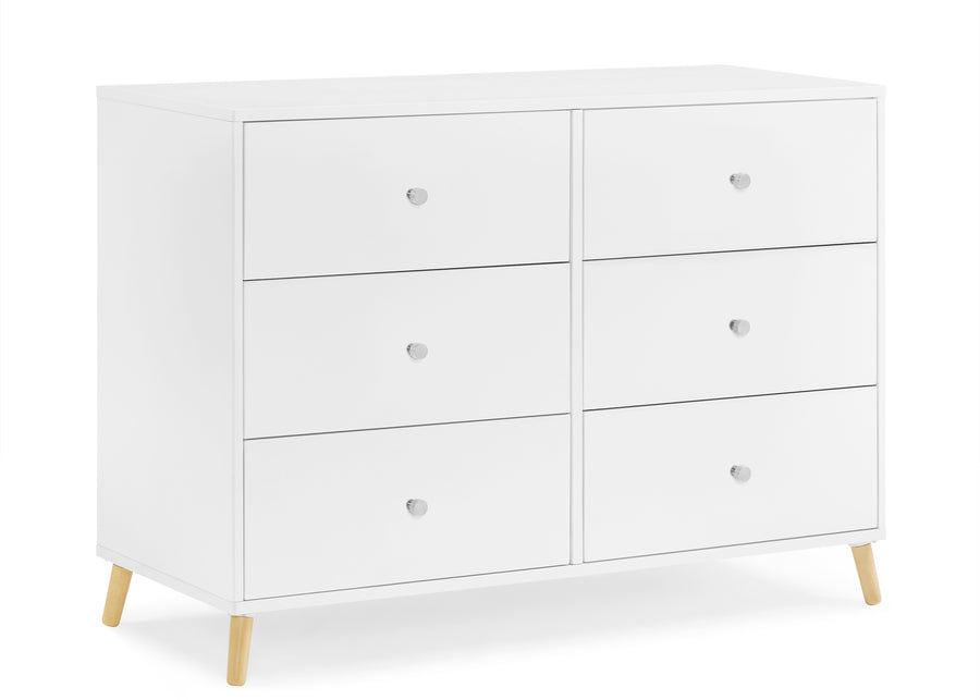 Bianca White with Natural (123) 6-Jordan 6 Drawer Dresser with Interlocking Drawers