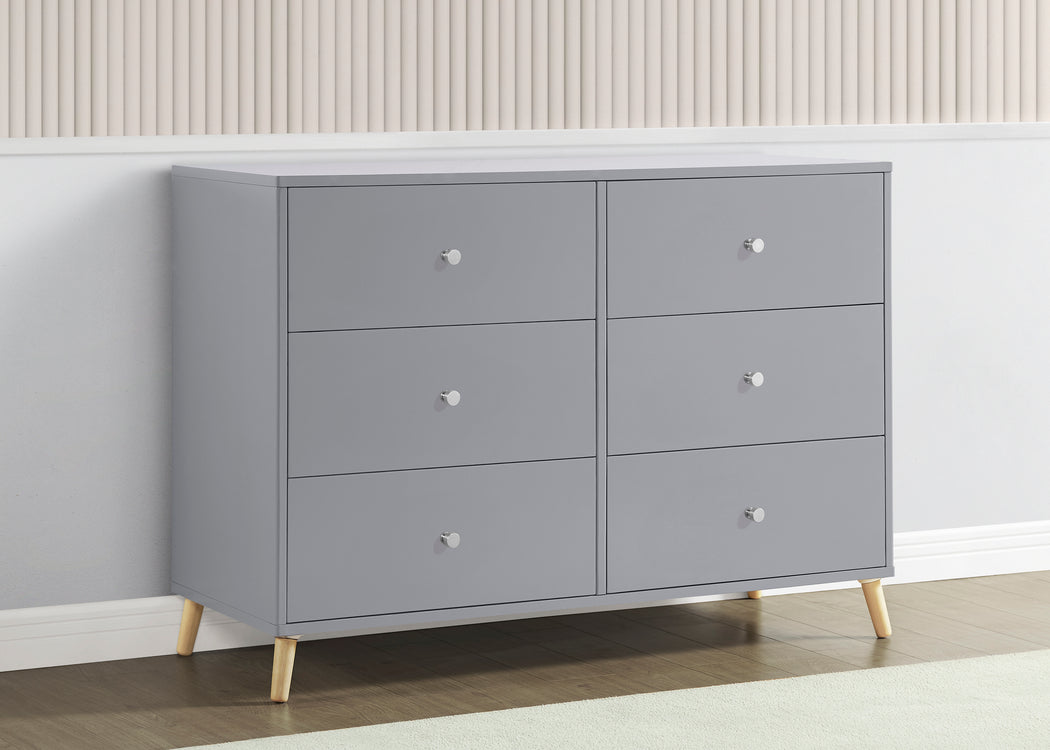 Jordan 6 Drawer Dresser with Interlocking DrawersGrey with Natural (1359)