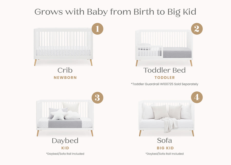 Bianca White with Natural (123) 20-Jordan 4-in-1 Convertible Crib