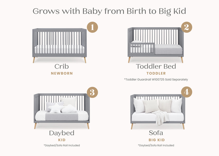 Grey with Natural (1359) 36-Jordan 4-in-1 Convertible Crib