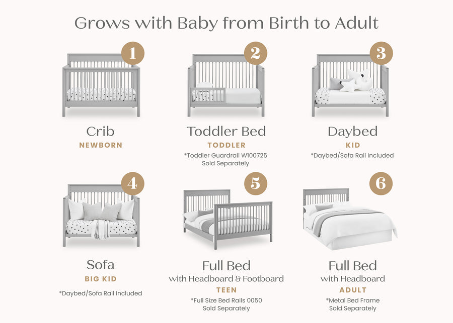 Grey (026) 3-Remy 6-in-1 Convertible Crib
