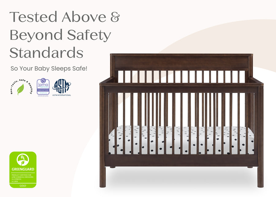 Wooden crib with safety certification logos on a white background 22-Remy 6-in-1 Convertible Crib
