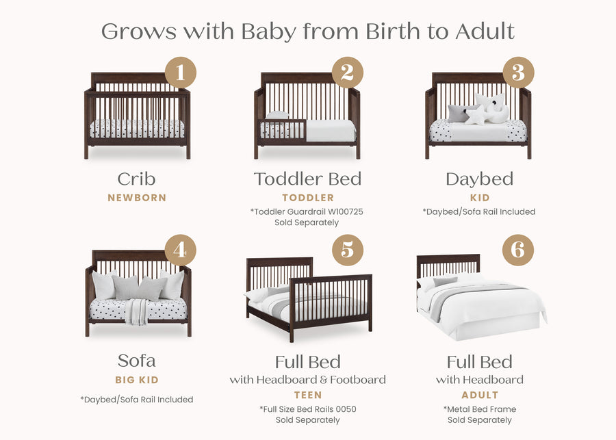 Stages of a multi-functional bed product from crib to adult bed 17-Remy 6-in-1 Convertible Crib