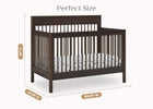Wooden crib with dimensions labeled on a white background 19-Remy 6-in-1 Convertible Crib
