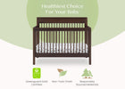Wooden crib with green certification logo and text on a white background 20-Remy 6-in-1 Convertible Crib