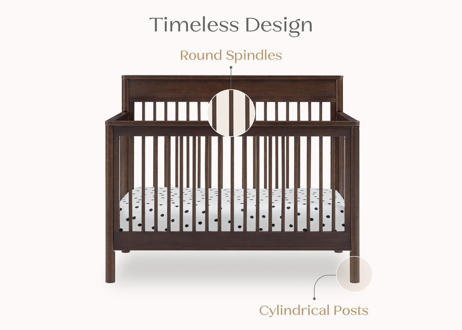 Wooden crib with round spindles on a white background 21-Remy 6-in-1 Convertible Crib