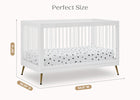White crib with dimensions labeled on a white background 14-Sloane 4-in-1 Acrylic Convertible Crib