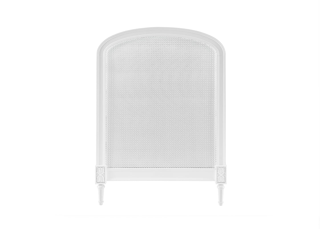 White headboard with mesh design on a white background