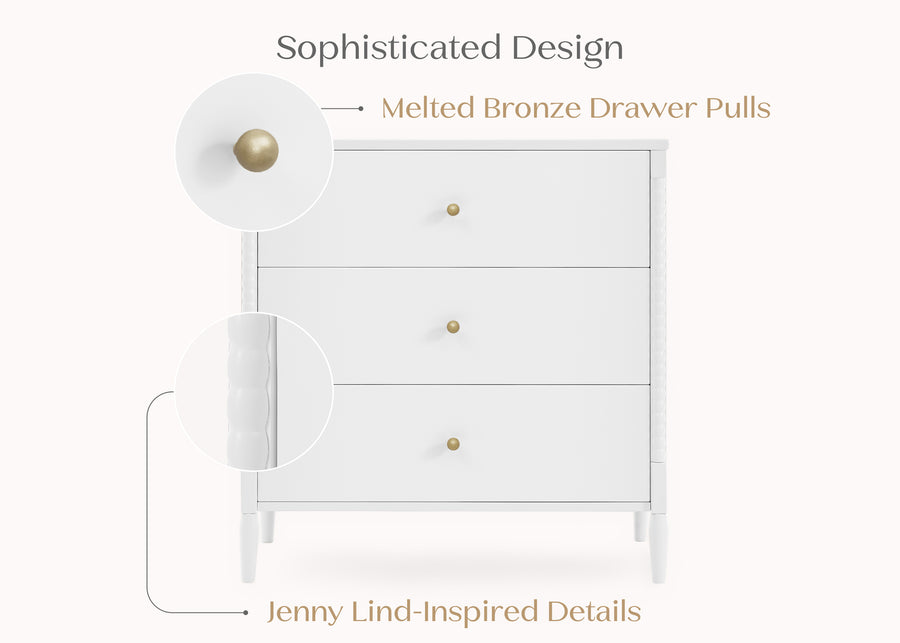 Bianca White (130) 6-Lily 3 Drawer Dresser with Interlocking Drawers