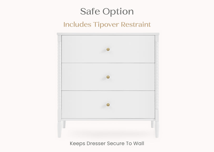 Bianca White (130) 8-Lily 3 Drawer Dresser with Interlocking Drawers