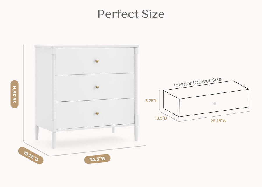 Bianca White (130) 5-Lily 3 Drawer Dresser with Interlocking Drawers