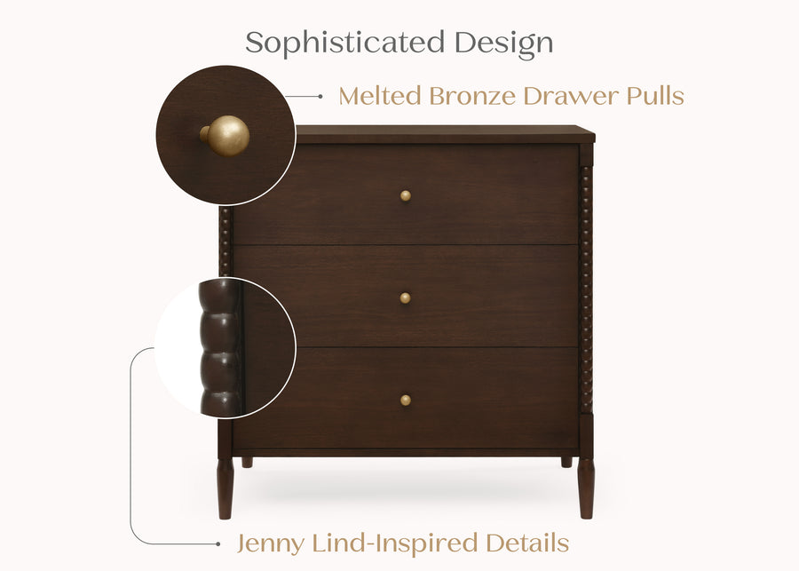 Walnut Espresso (1324) 16-Lily 3 Drawer Dresser with Interlocking Drawers