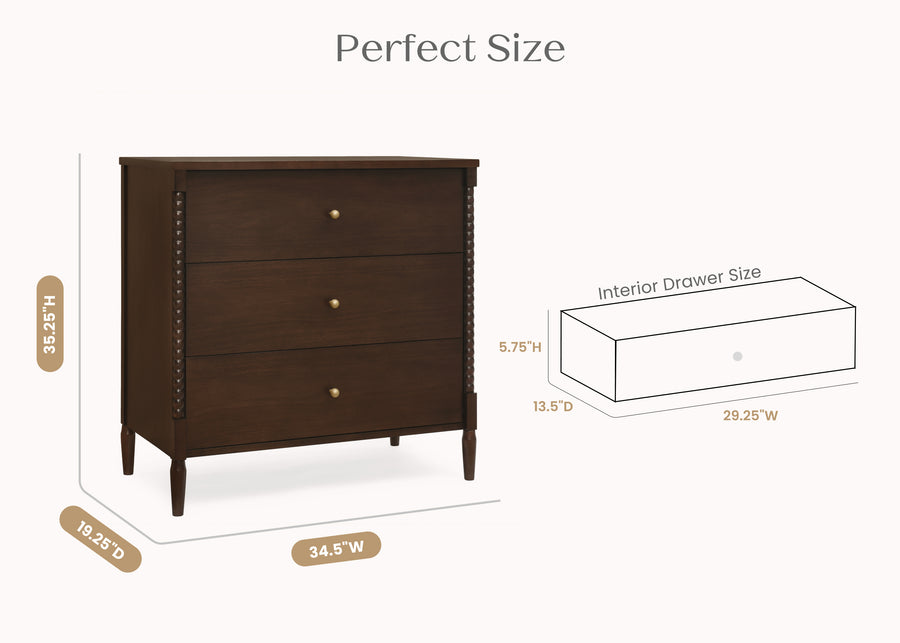Walnut Espresso (1324) 15-Lily 3 Drawer Dresser with Interlocking Drawers