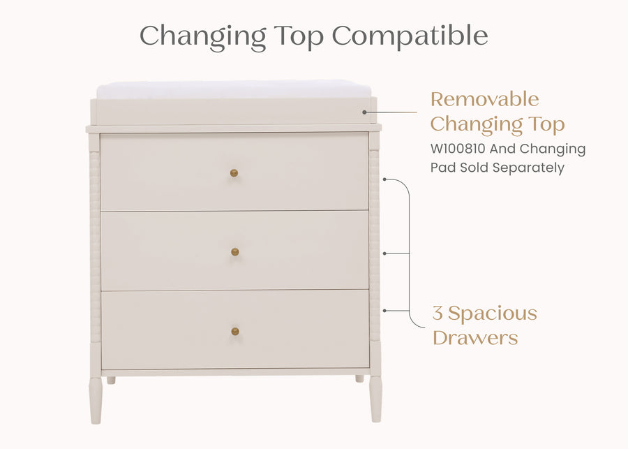Soft Beige (1560) 21-Lily 3 Drawer Dresser with Interlocking Drawers