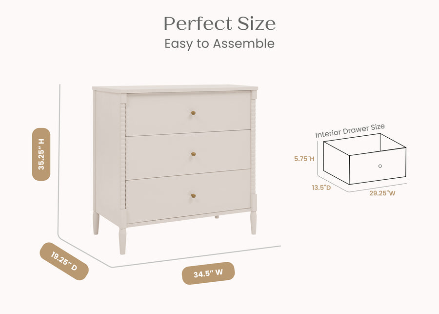 Soft Beige (1560) 22-Lily 3 Drawer Dresser with Interlocking Drawers