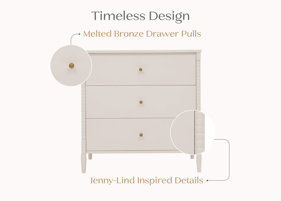 Soft Beige (1560) 25-Lily 3 Drawer Dresser with Interlocking Drawers