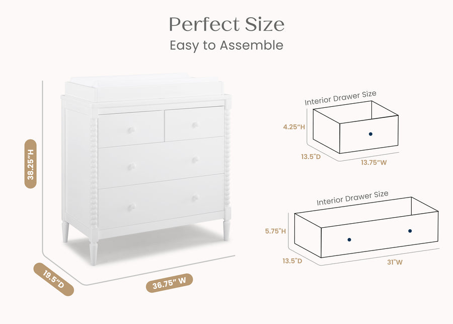 Bianca White (130) 20-Saint 4 Drawer Dresser with Changing Top and Interlocking Drawers