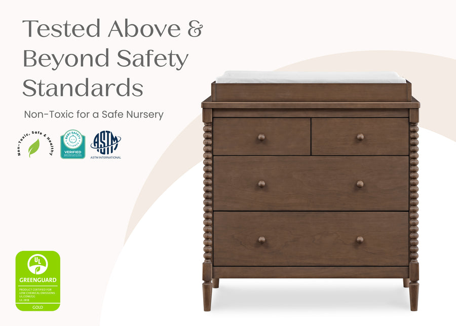 Teak Brown (1526) 9-Saint 4 Drawer Dresser with Changing Top and Interlocking Drawers