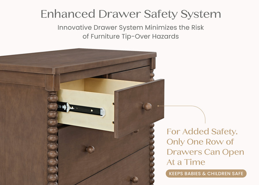 Teak Brown (1526) 6-Saint 4 Drawer Dresser with Changing Top and Interlocking Drawers