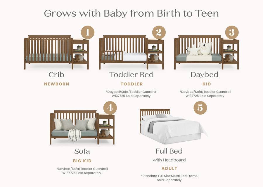 Chestnut (836) 3-Ellie 5-in-1 Convertible Crib and Changer