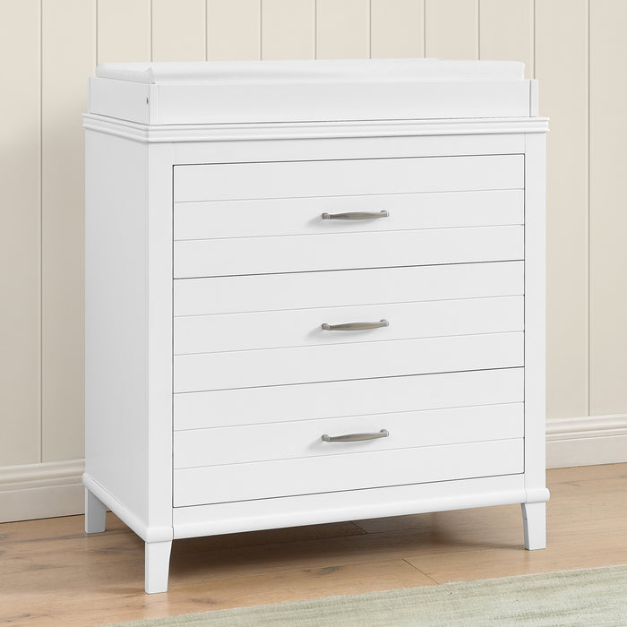 W137430 130 Phoebe 3Drawer Dresser Bianca White Lifestyle 101 3-Phoebe 3 Drawer Dresser with Interlocking Drawers