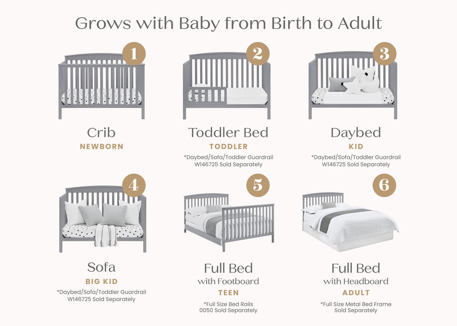 Grey (026) 3-Hanover 6-in-1 Convertible Baby Crib