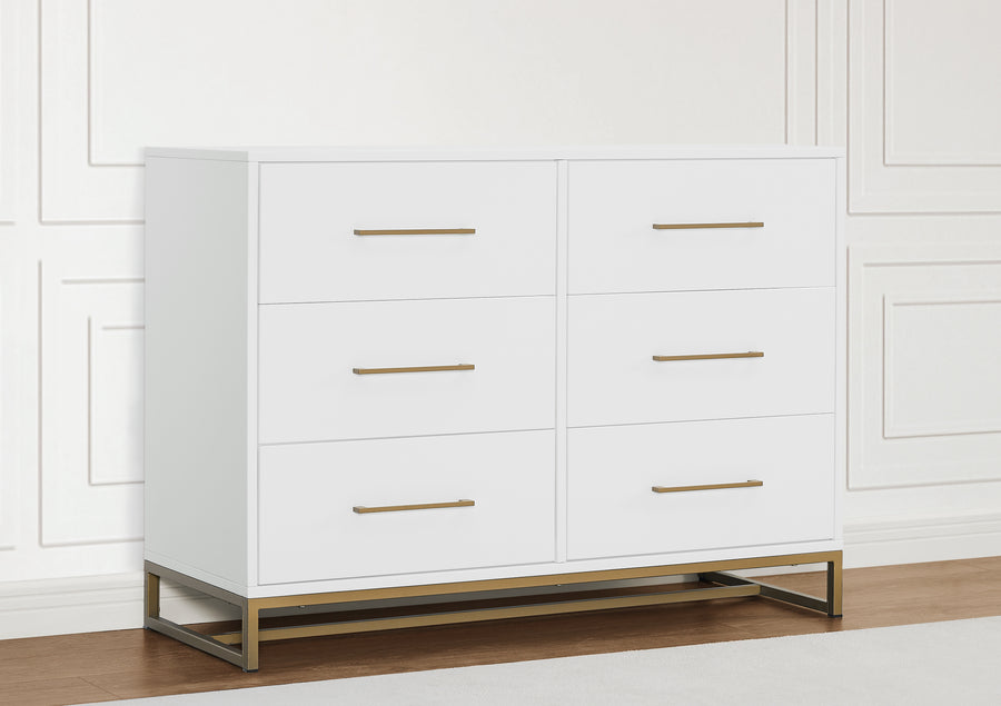Bianca White with Melted Bronze (186) 1-Jade 6 Drawer Dresser with Interlocking Drawers