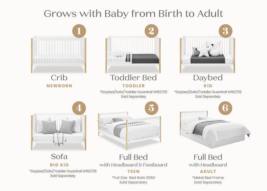 Bianca White with Natural (123) 40-Casey 6-in-1 Convertible Crib