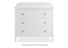 White dresser with gold knobs on a white background 8-Casey 3 Drawer Dresser with Interlocking Drawers