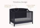 Black crib with features highlighted on a white background 31-Campbell 6-in-1 Convertible Crib