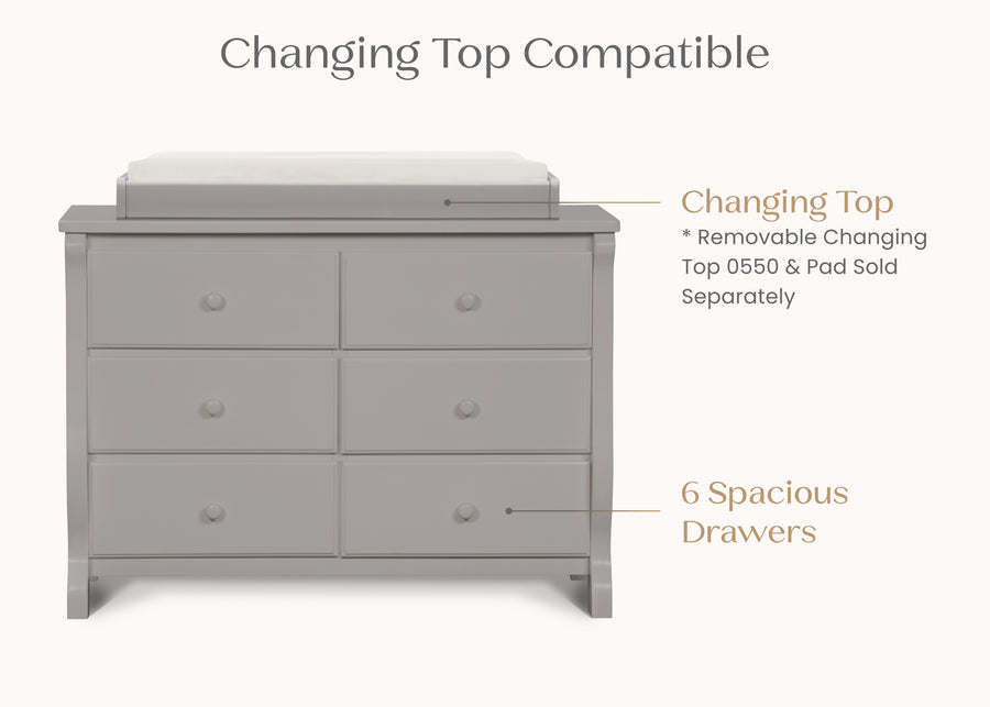Grey (026) 3-Canton / Eclipse 6 Drawer Dresser with Interlocking Drawers