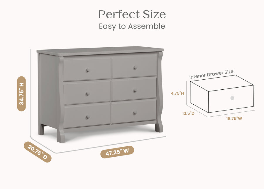 Grey (026) 4-Canton / Eclipse 6 Drawer Dresser with Interlocking Drawers