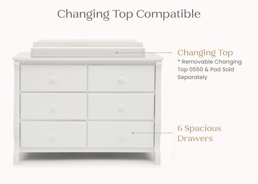 White (100) 15-Canton / Eclipse 6 Drawer Dresser with Interlocking Drawers
