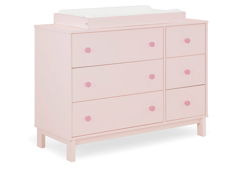 Pink dresser with drawers and a changing table on a white background 8-babyGap Legacy 6 Drawer Dresser with Interlocking Drawers