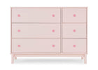Pink dresser with round pink knobs on a white background 12-babyGap Legacy 6 Drawer Dresser with Interlocking Drawers