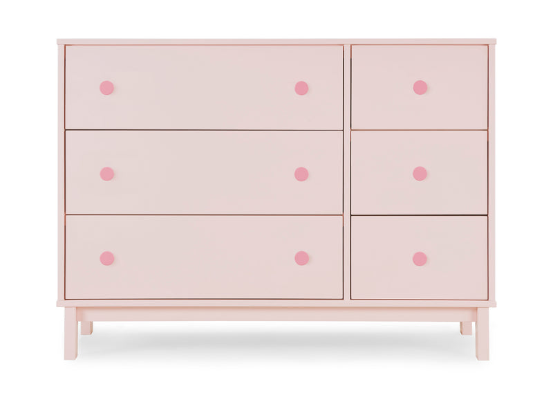Pink dresser with round pink knobs on a white background 12-babyGap Legacy 6 Drawer Dresser with Interlocking Drawers